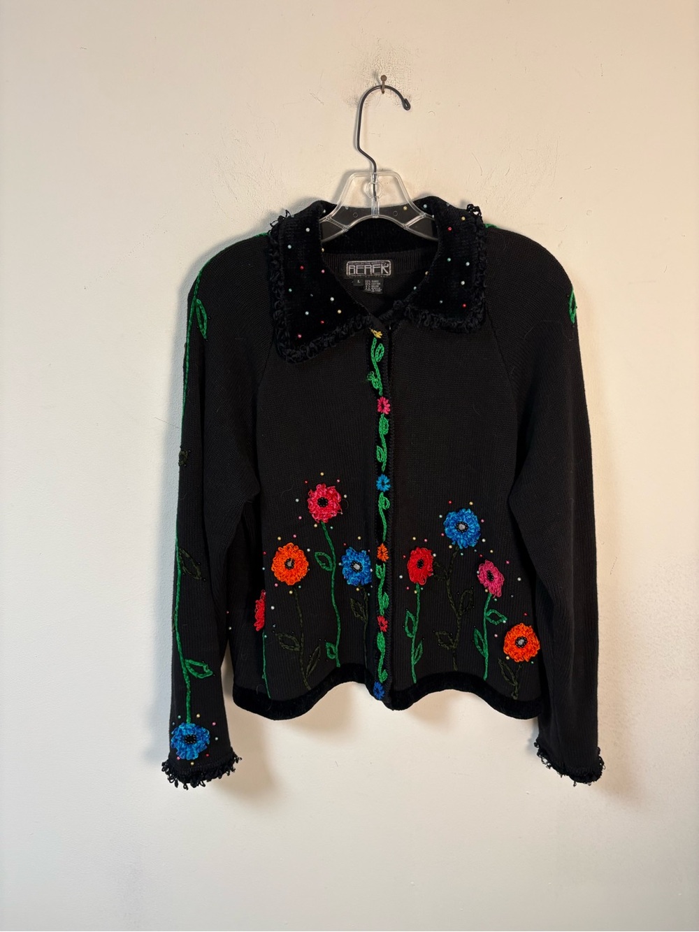 Vintage Berek Womens Art To Wear Embroidered Cardigan Sweater Large